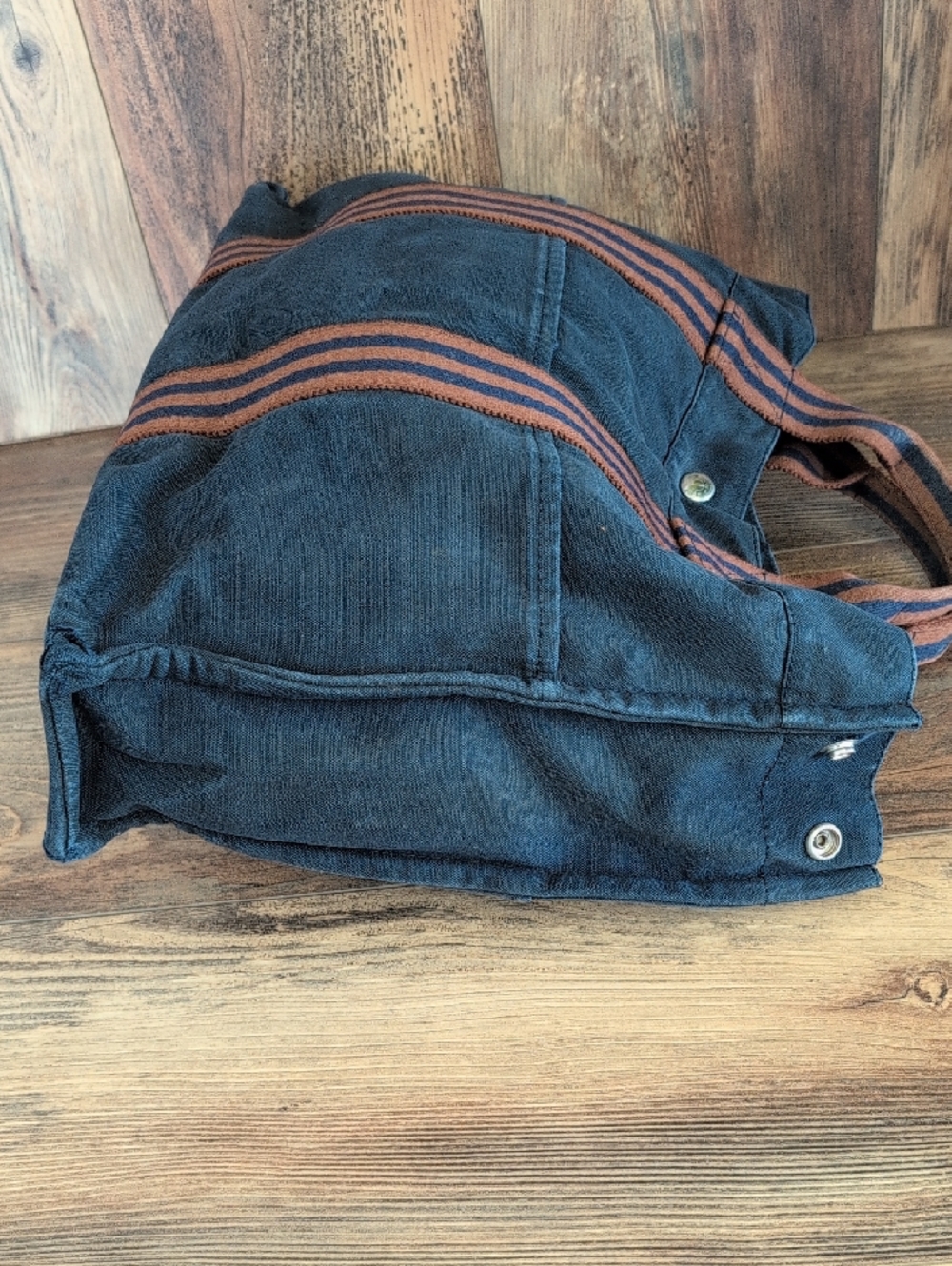 Hermes Vintage Fourre Tout Navy/Brown Distressed Canvas Tote - Picture 6 of 17